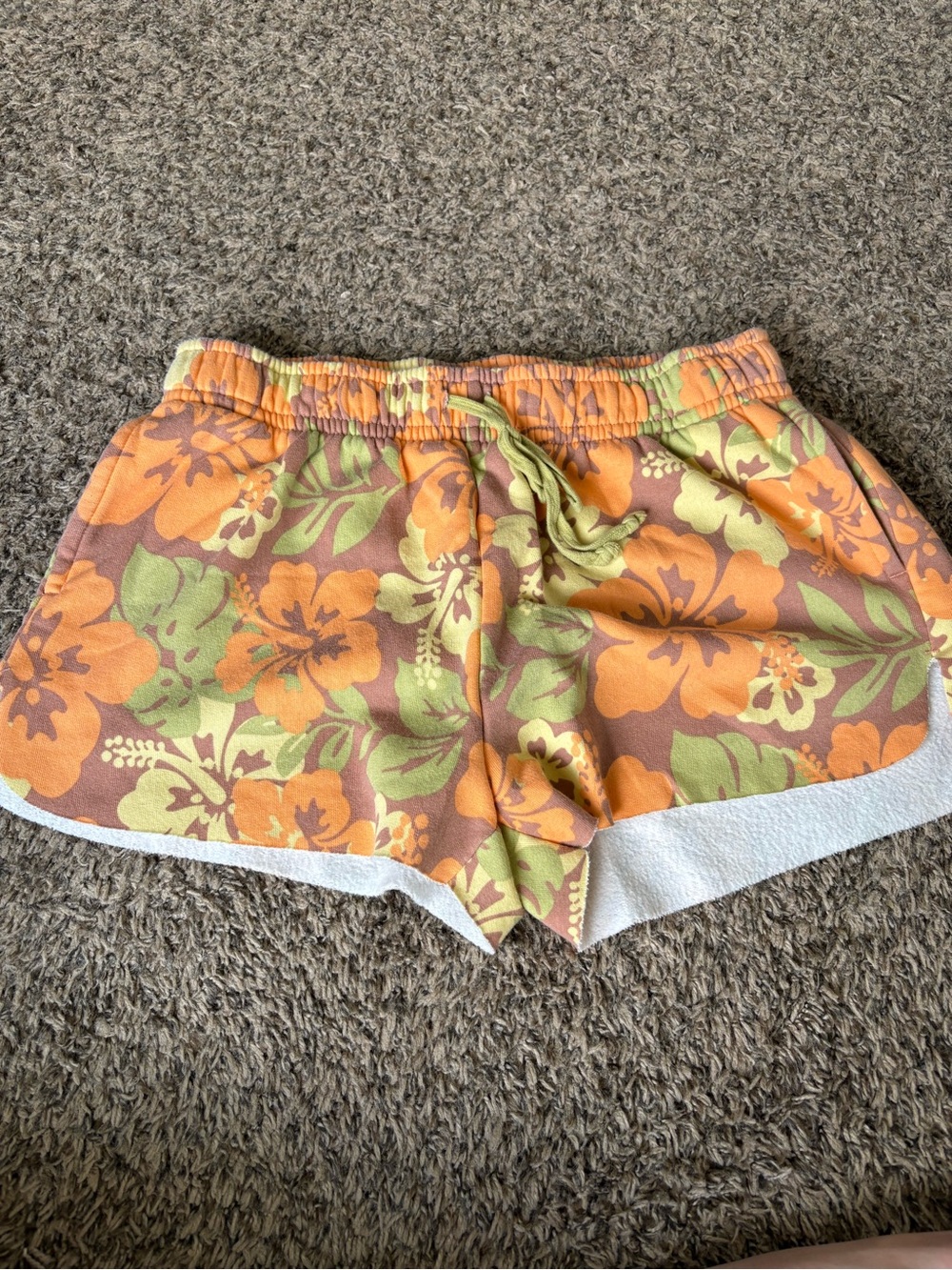 wild fable Orange & Green Floral Drawstring Athletic Shorts